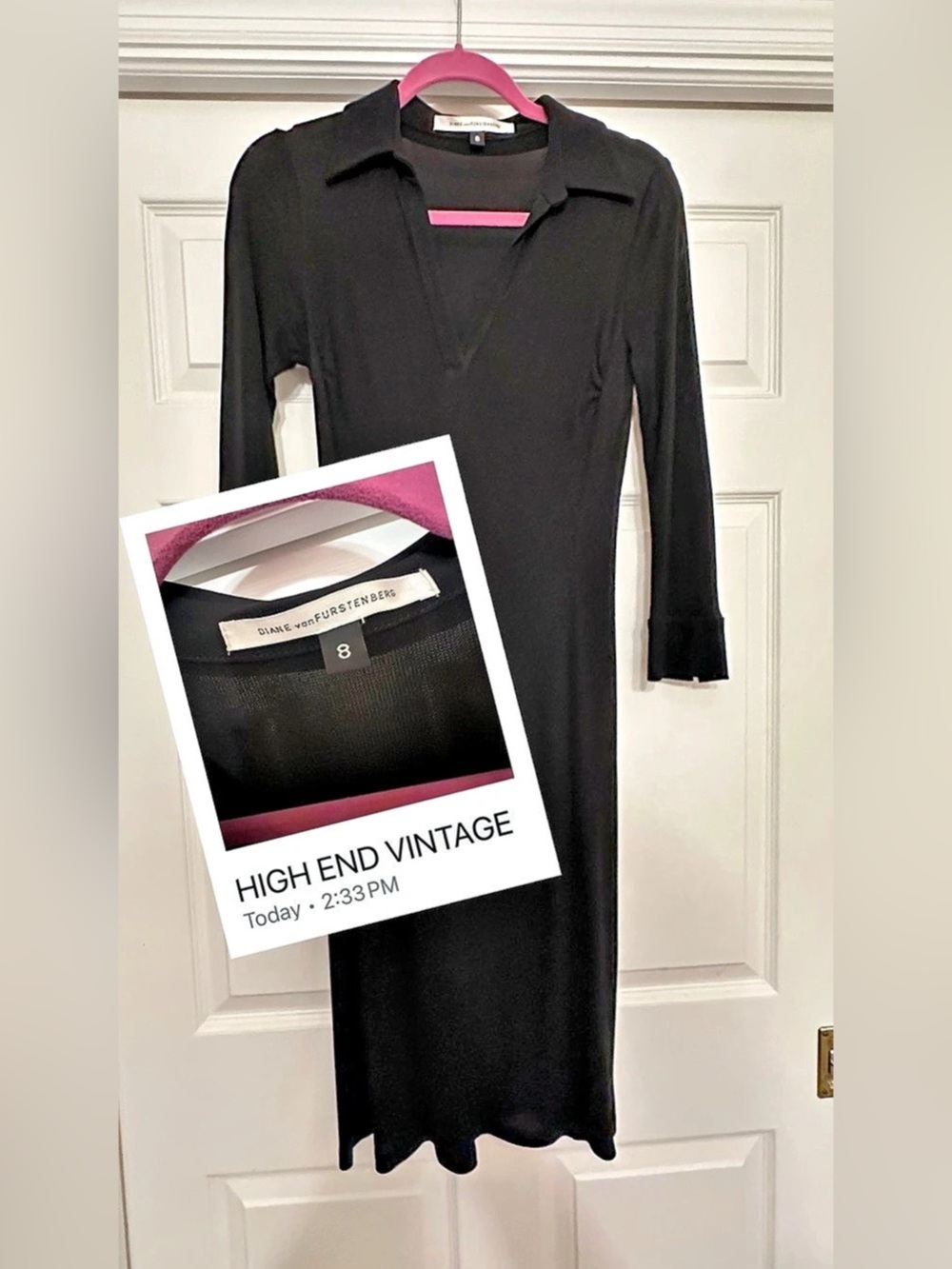 HIGH END VINTAGE Diane von Furstenberg Black V-Neck Maxi Dress Size 8